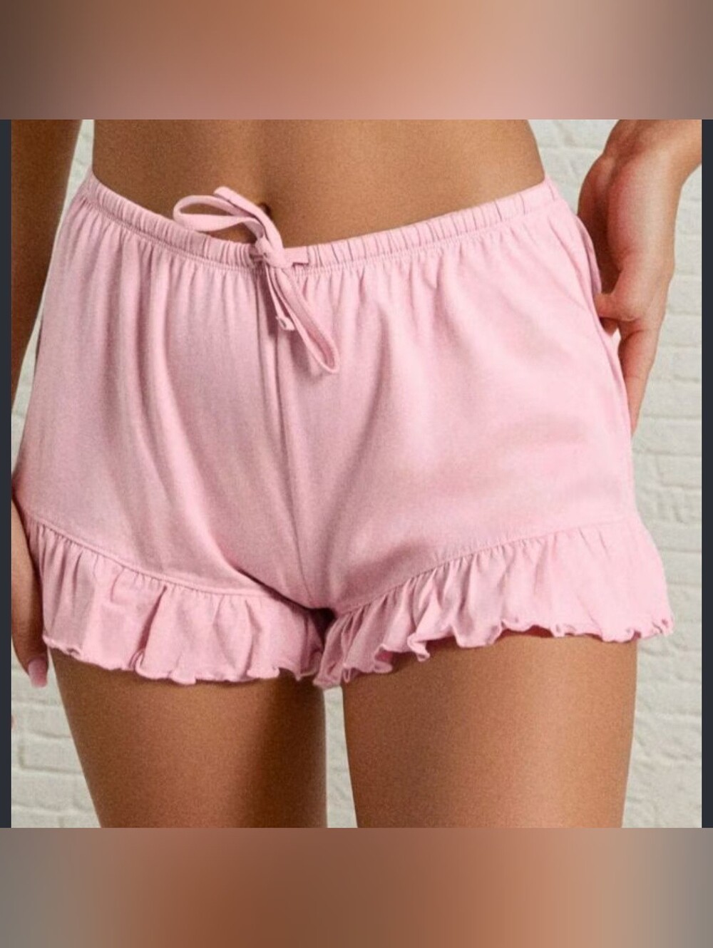 NWOT ~ Mia & Tess Women's Soft Pink Ruffle Hem Lounge Sleep Shorts ~ Size Large